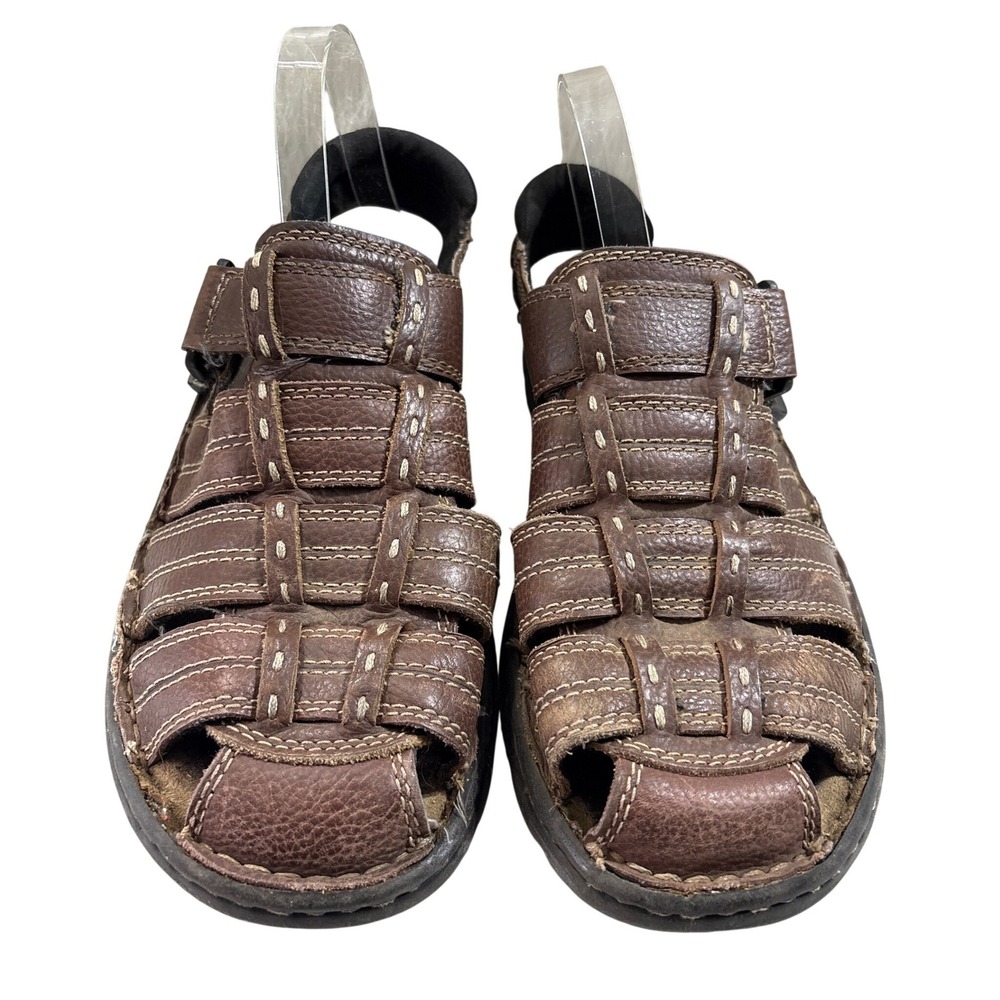 Vintage‎ Y2K Mens Brown Leather Fisherman Sandals Closed Toe Contrast Stitch 9.5